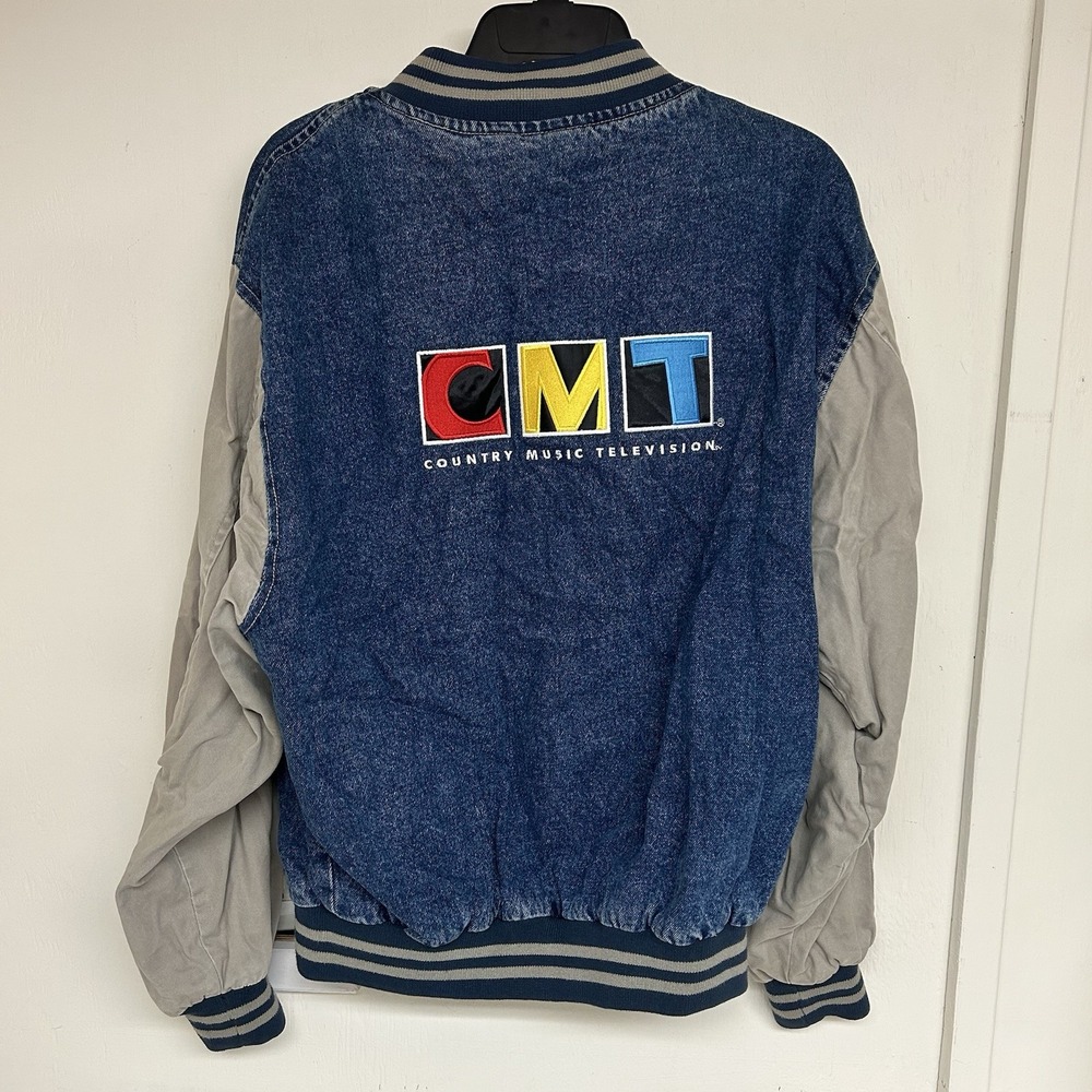 Vtg Swingster CMT Country Music Television Denim Bomber Varsity Jacket Mens M